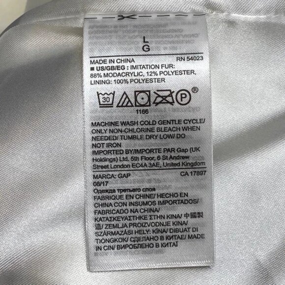 Gap Faux Fur Coat Women's Large Ivory Black Stripe Plush Full Zip Lined Pockets - Picture 12 of 14